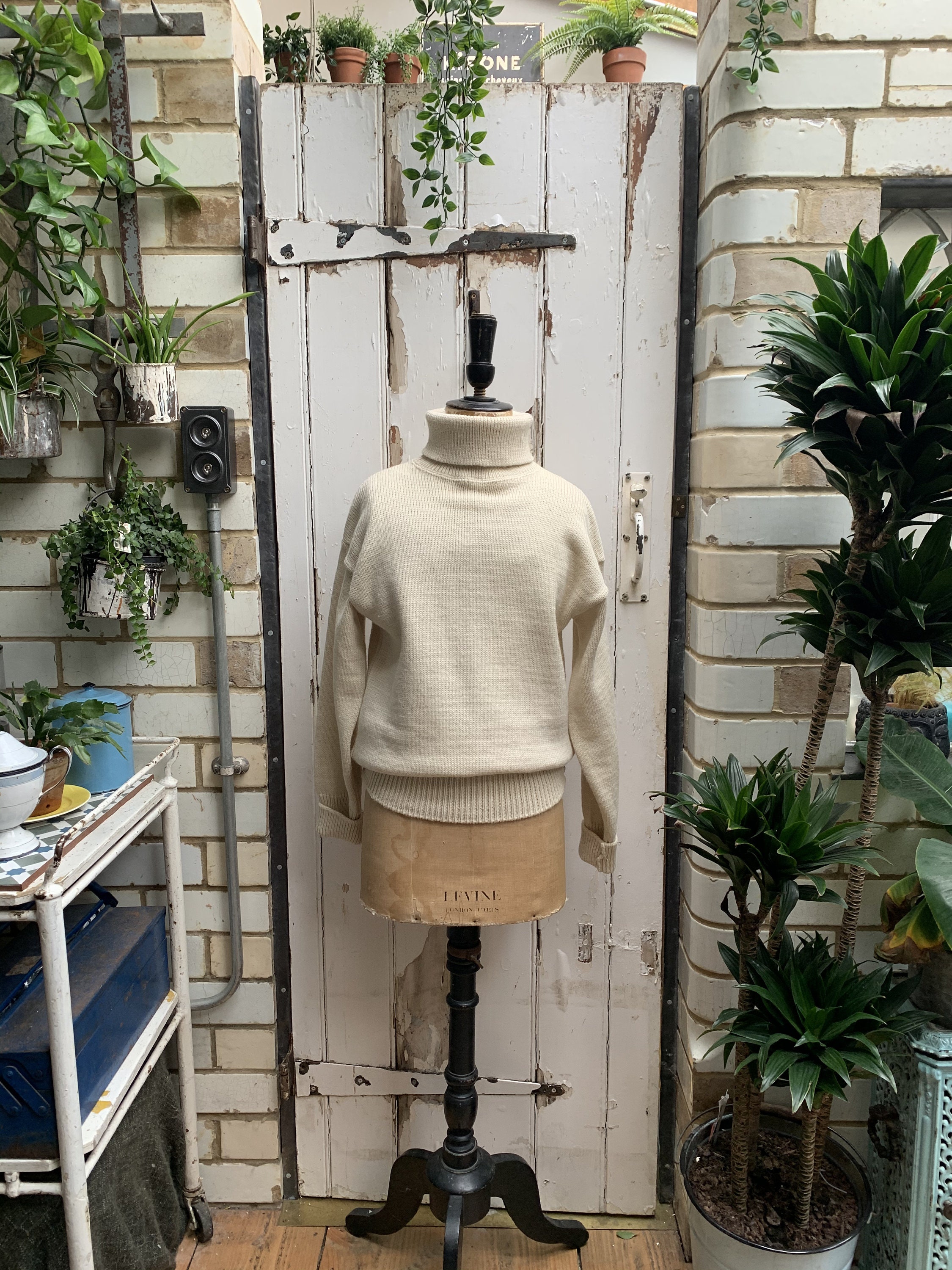 Image of Antique Vintage Pick Knitwear Cream Wool Polo Neck Jersey Jumper Size