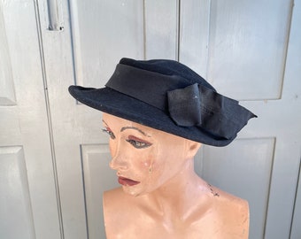 Antique French ladies black wool hat size S