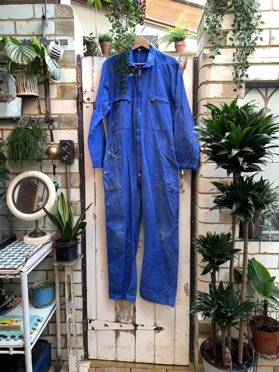 Vintage French blue cotton boiler suit jumpsuit wo