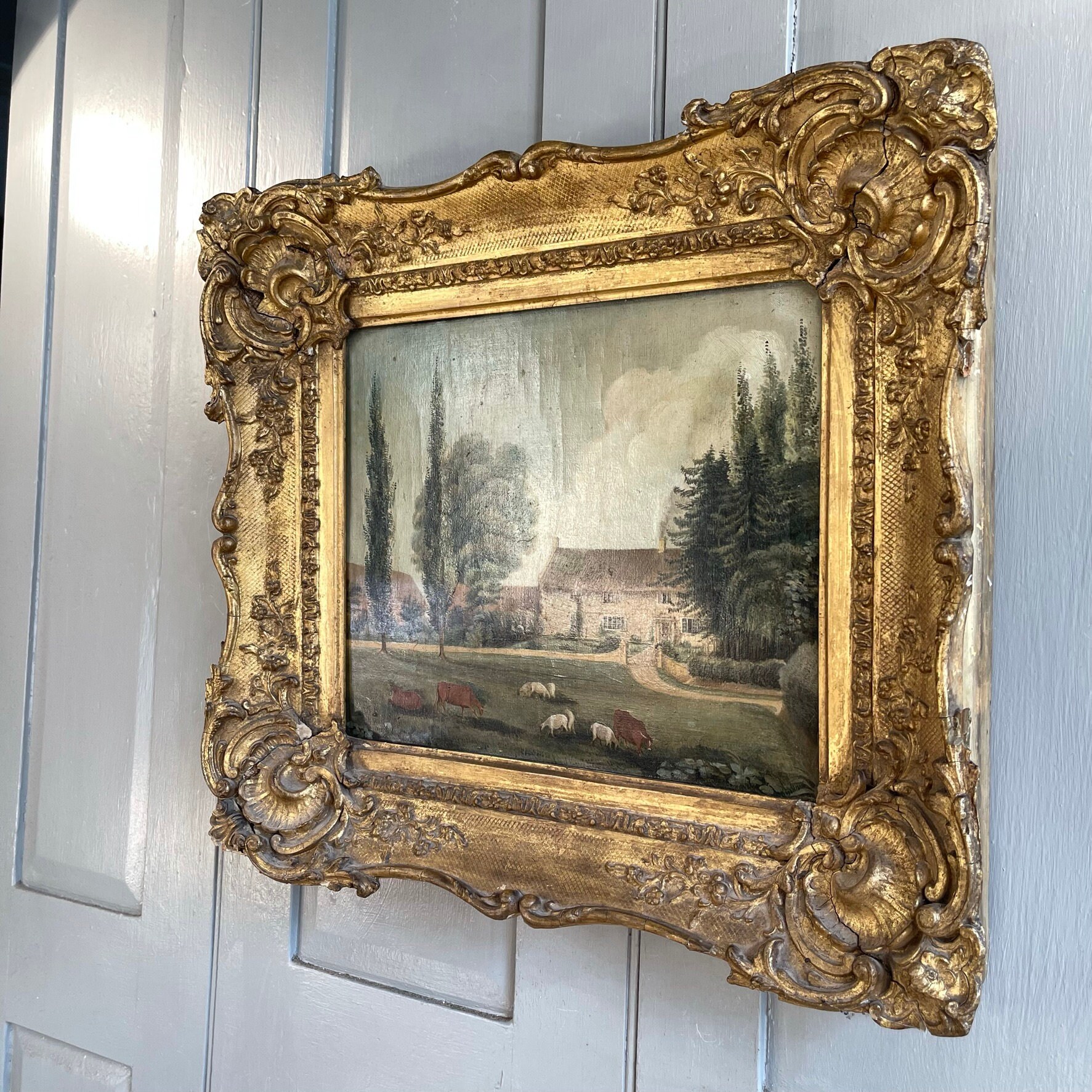 Antike georgische Landschaft Ölgemälde von Bauernhaus mit | Etsy