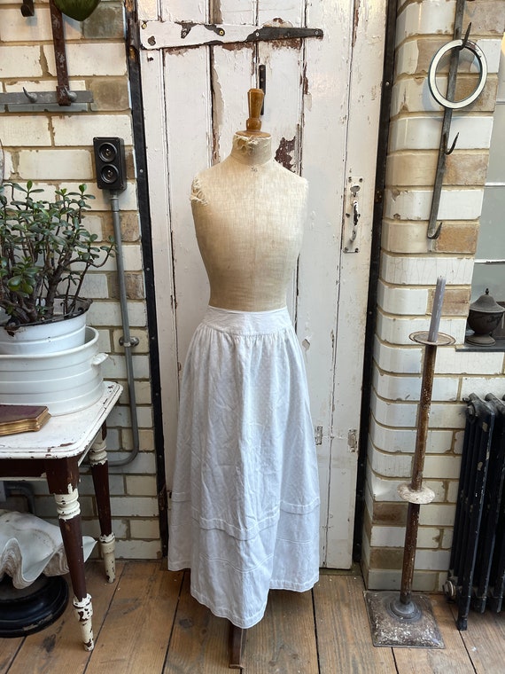 Antique French white cotton pique Marcella skirt … - image 1