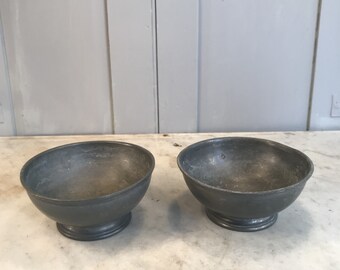 Pair antique English Pewter bowls dishes by James Dixon and Sons