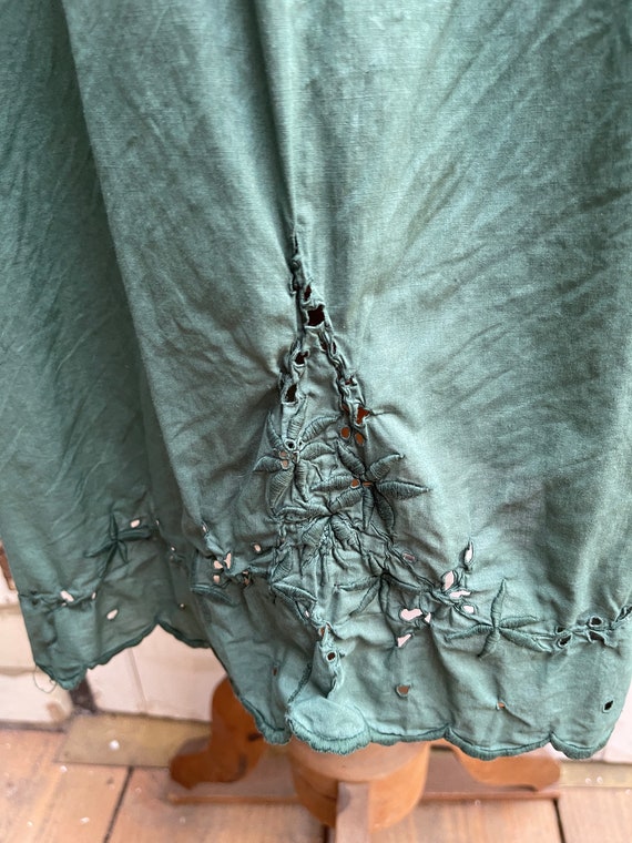 Antique French handmade green cotton shift dress … - image 4