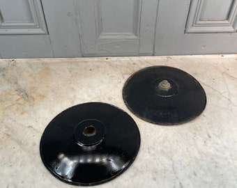 Couple of vintage French black painted loft lights shades or coolies
