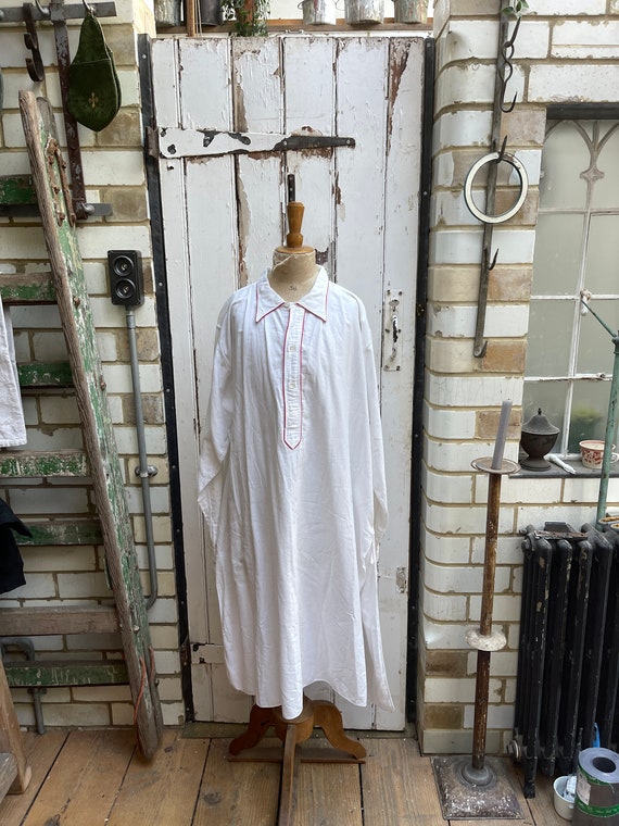 Antique French white warm cotton long nightdress … - image 1