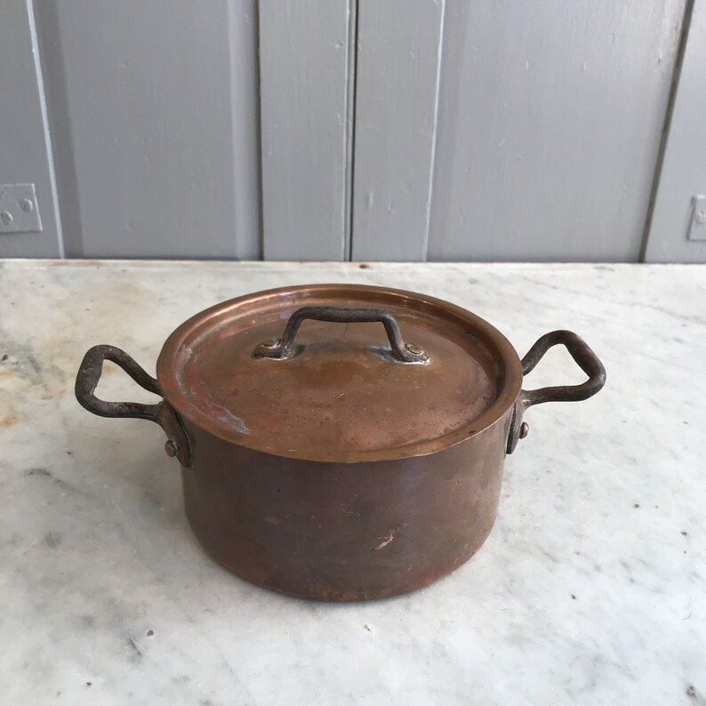 Antique copper small lidded casserole dish Etsy