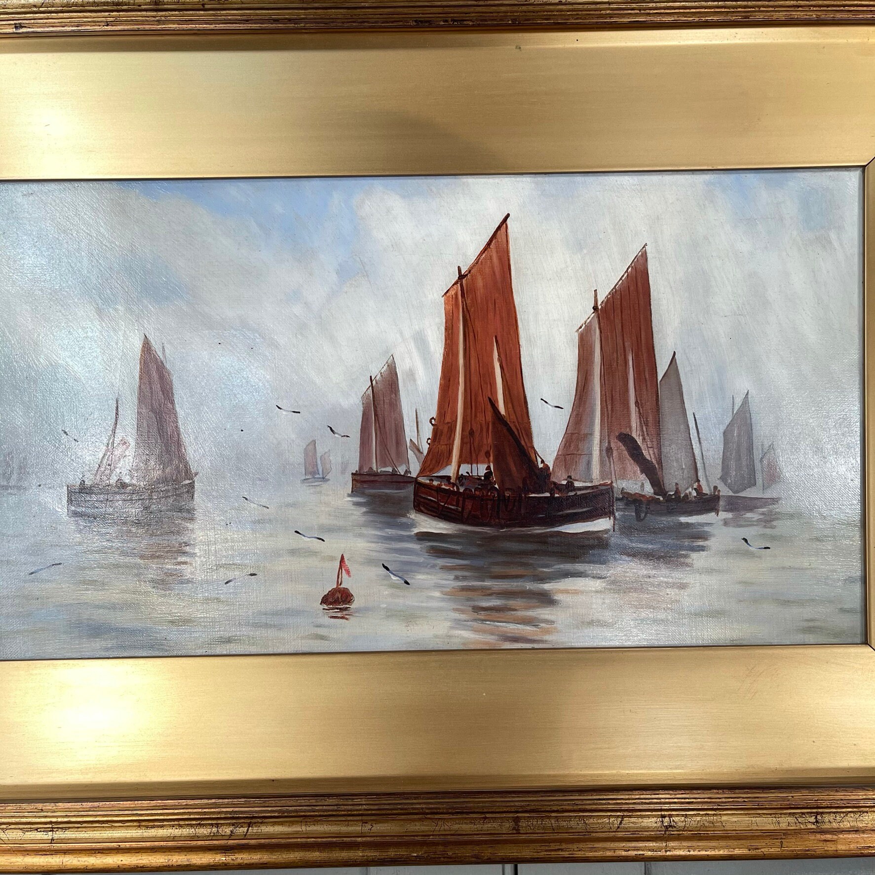 1960年代　西ドイツ画家　ゲロルドエガート『朝の出帆』 F6M 油彩 1960年代 西ドイツ画家 ゲロルドエガート『朝の出帆』 F6M 油彩