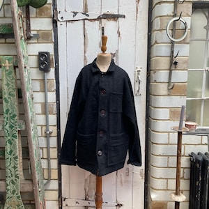 Antique vintage Dutch handmade black wool and linen jacket coat size M