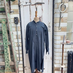 Antique French dark grey warm cotton shirt chemise nightshirt initials EB size M/L