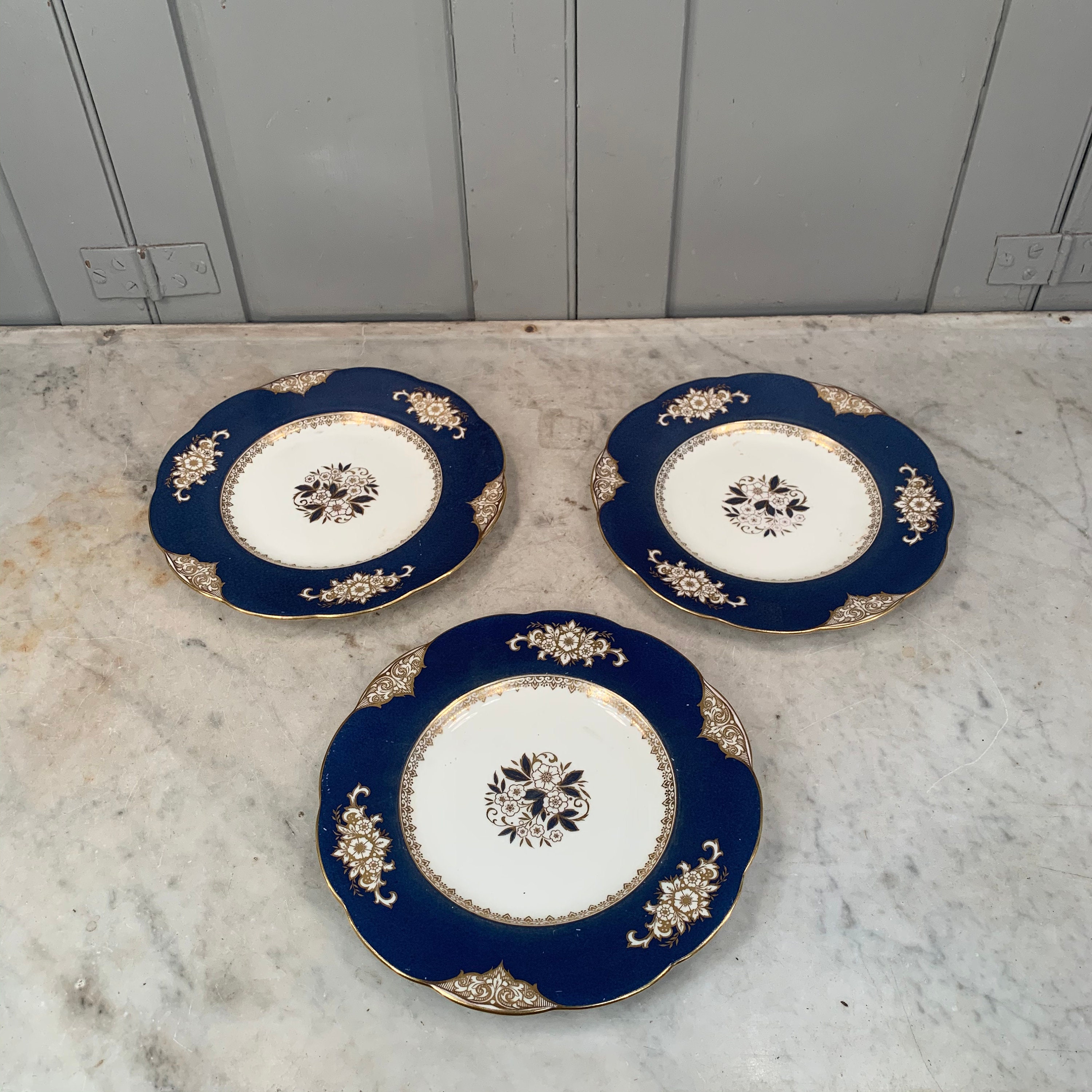 Set of 3 antique Mintons blue gold plates Etsy