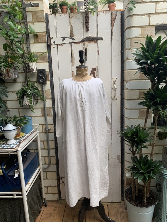 Antique French white linen hemp flax dress nightdr