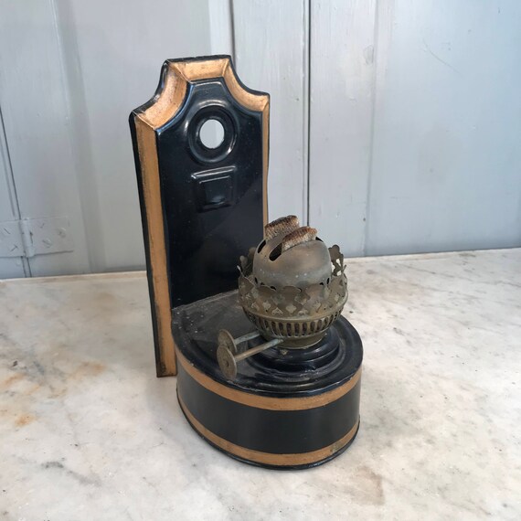 Antique Victorian wall mounted oil lamp with double wick