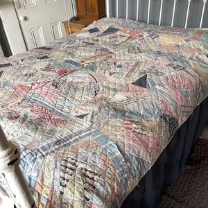 Antique handmade double patchwork cotton quilt throw bedspread