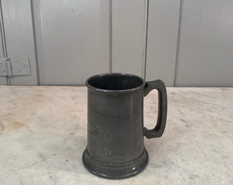 Antique pewter tankard with glass base prize for football sixes dated 1902