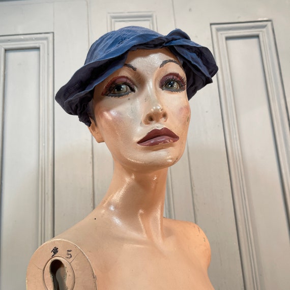 Antique vintage Dutch handmade blue cotton hat bo… - image 9