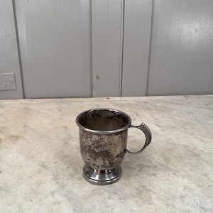 Antique silver plated christening cup mug engraved SE