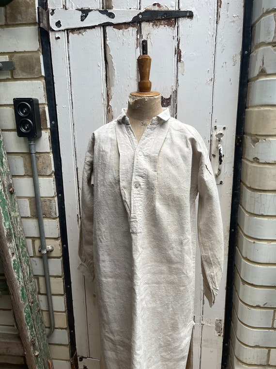 Antique French beige linen flax unbleached shirt … - image 2