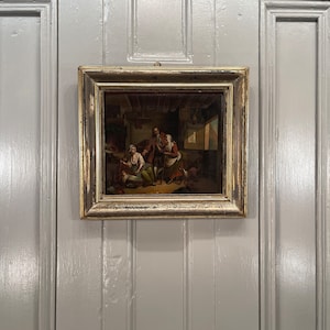 Antique German oil painting study of a household domestic scene (1 of 2)