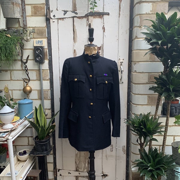 Veste d'uniforme vintage en laine bleu marine, taille S