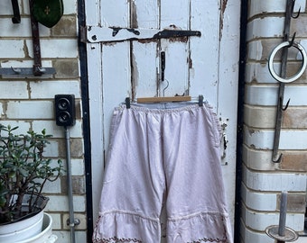 Antique French red white striped brushed cotton bloomers sleep shorts size M