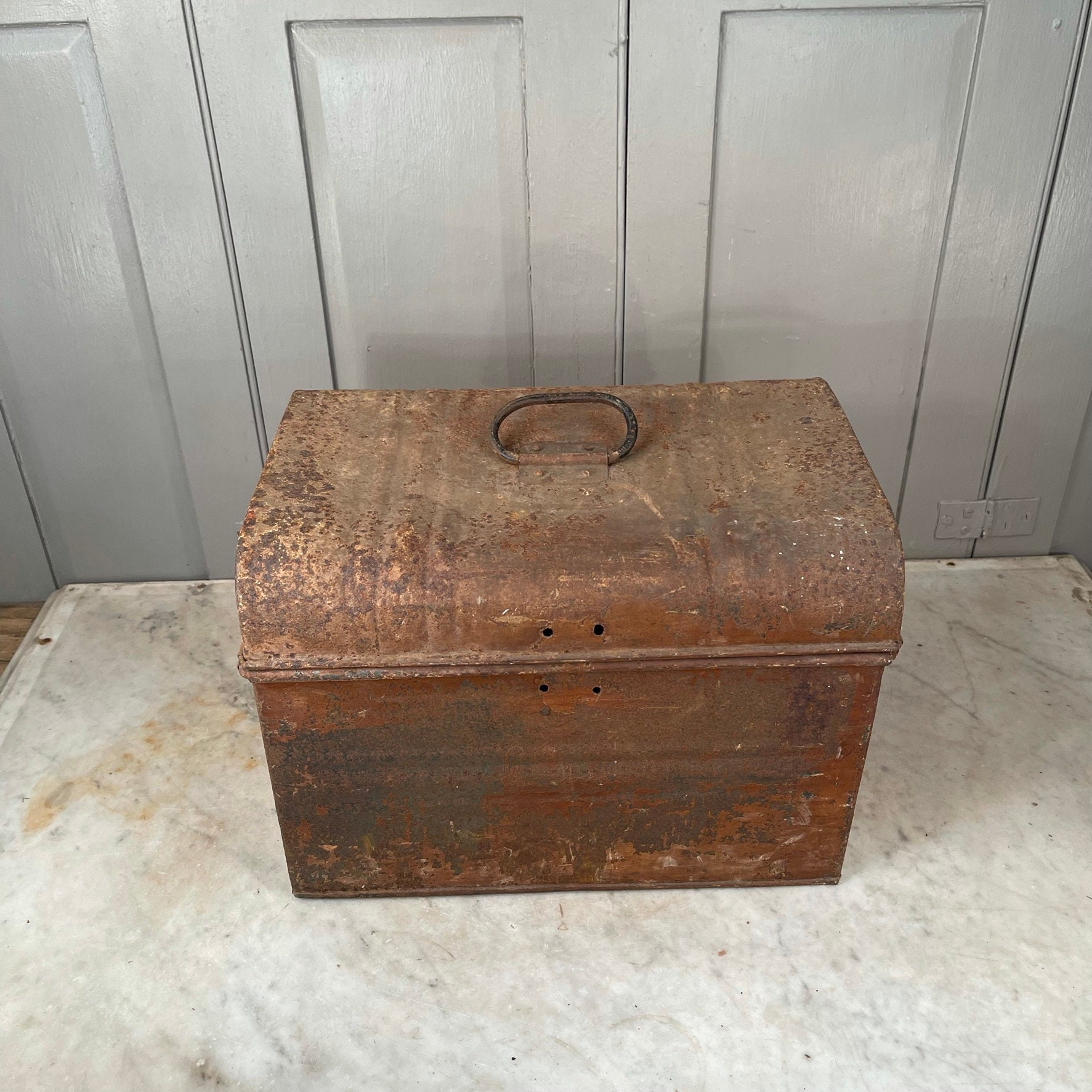 Brown Metal Trunk, Vintage Chinese Furniture in New York