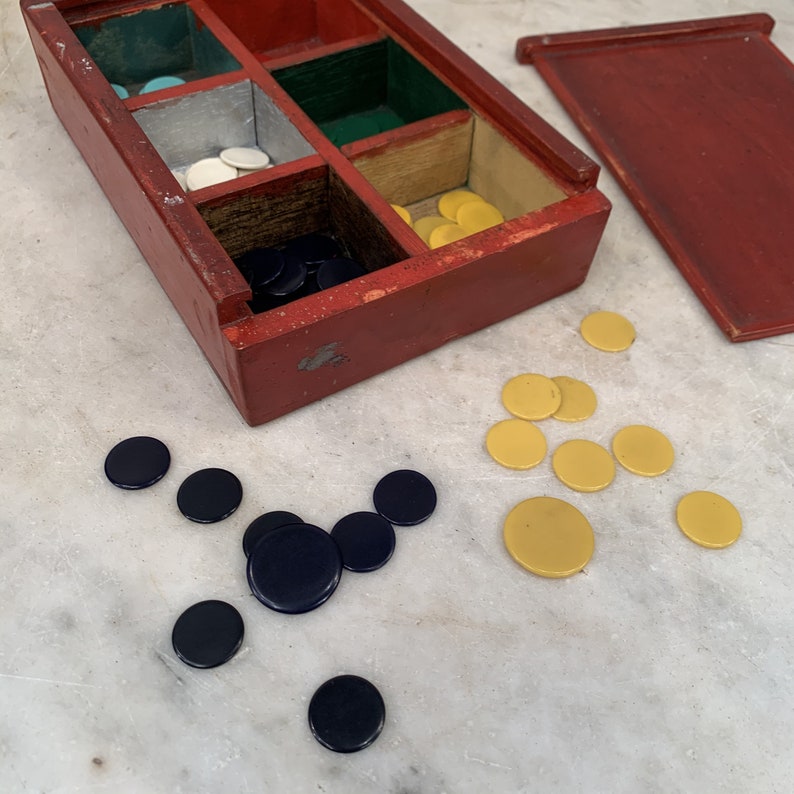 Antique Vintage Box of Gaming Counters Etsy