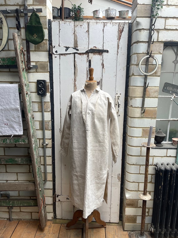 Antique French beige linen flax unbleached shirt … - image 1