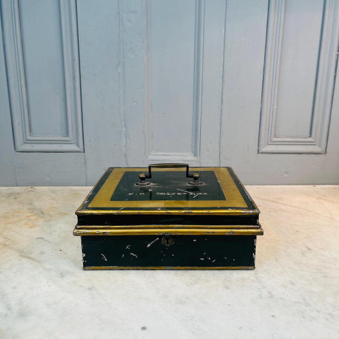 Antique Square Toleware Will Box Tin - Etsy