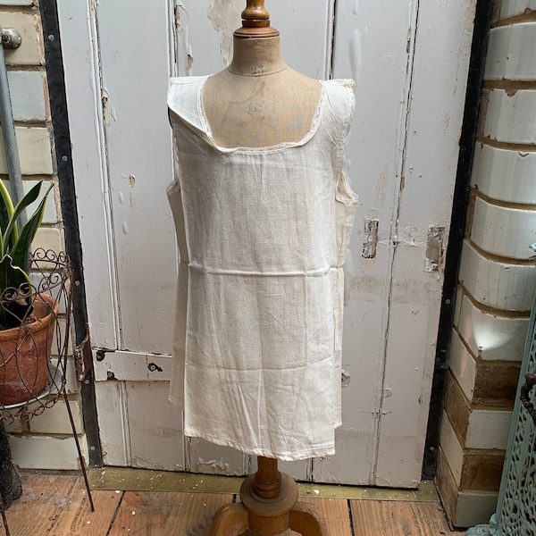 Antique French childs little girls cream cotton slip dress