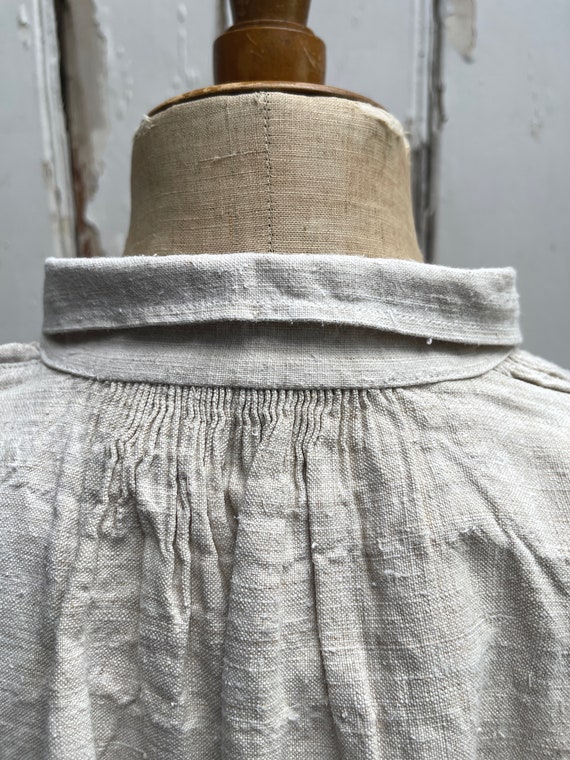 Antique French beige linen flax unbleached shirt … - image 8