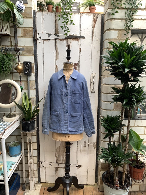 Antique vintage French workwear blue cotton molesk
