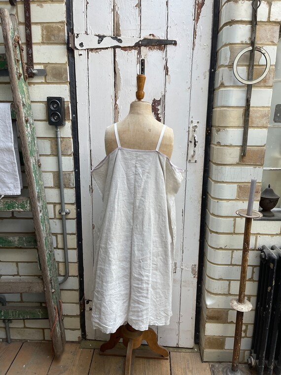 Antique French white linen slip dress initials CE… - image 5