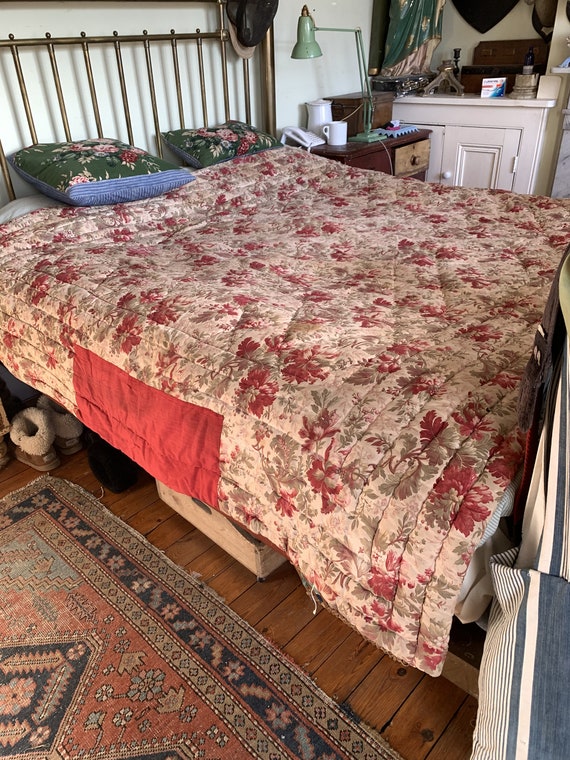 Antique French Red Floral Cotton Double 