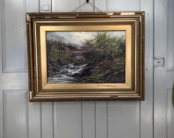 Antique Victorian river landscape oil painting signed B Stanley