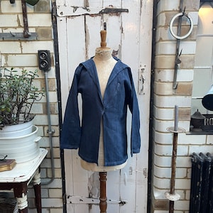 Antique French blue linen sailor top made into jacket size S