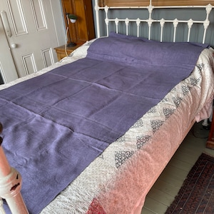 Antique French lavender linen refectory tablecloth or fabric