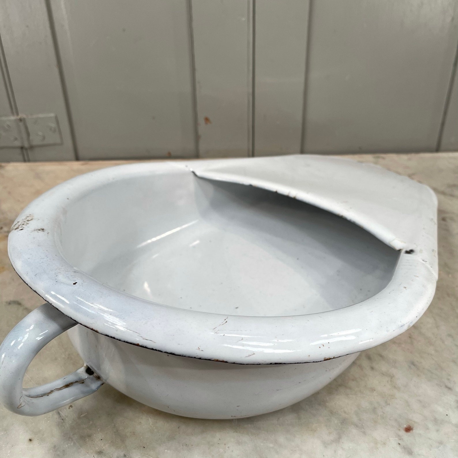 Antique Vintage French White Enamel Slipper Bedpan Etsy UK