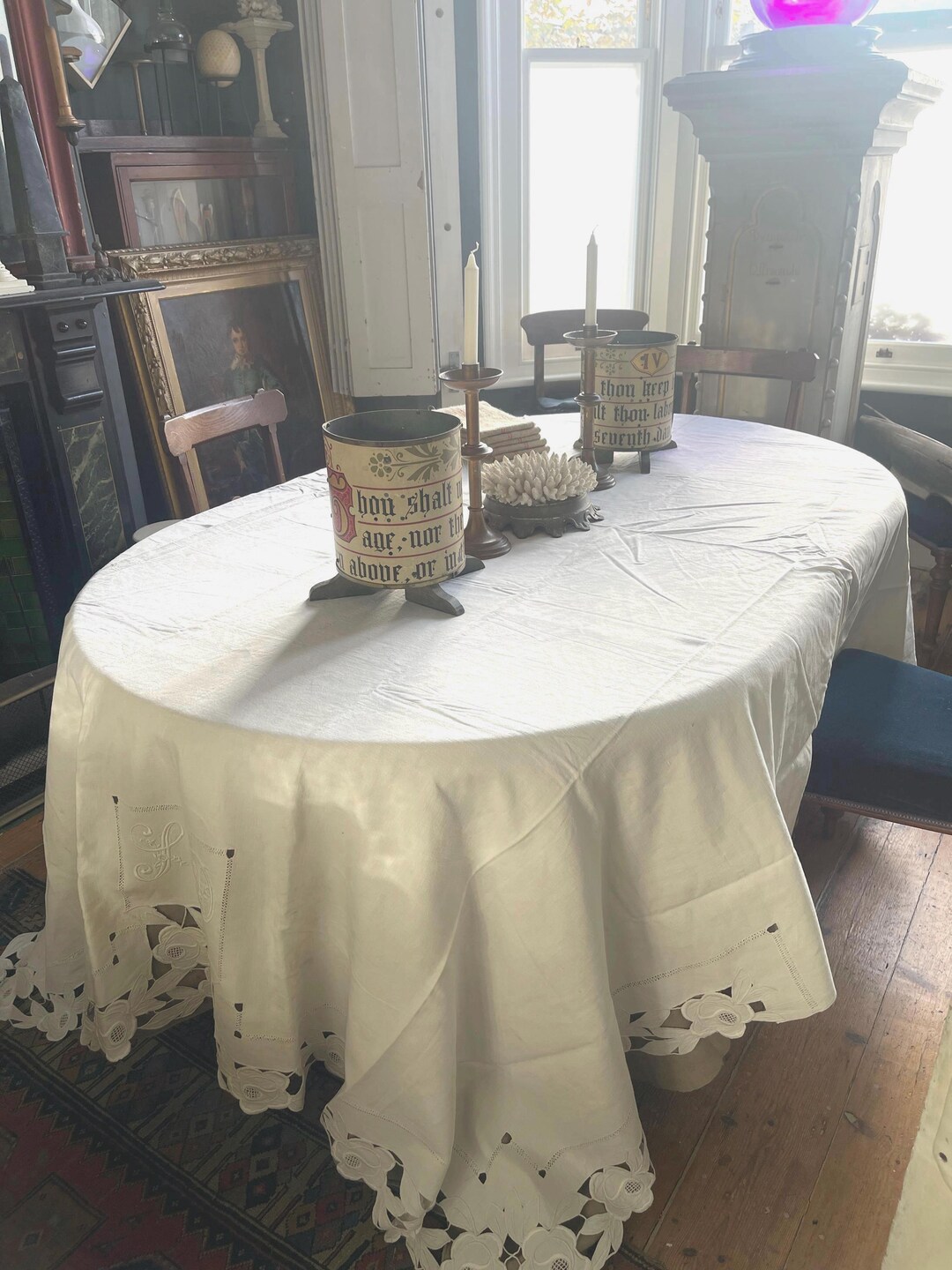 フランスアンティーク シーツ イニシャル 赤刺繍 メティスリネン クロス 生地 アンティークのフランス製ホワイトコットンリネンメティスダブルシーツ