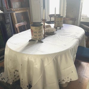 Antique French white cotton linen metis double sheet or tablecloth monogram initials JD