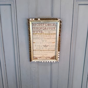 Antique Victorian framed embroidery sampler dated 1880s