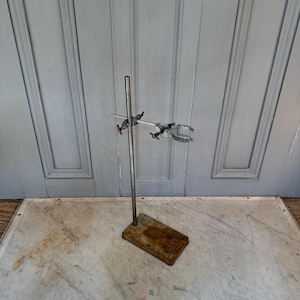 Vintage metal laboratory lab stand with clamp by G&G