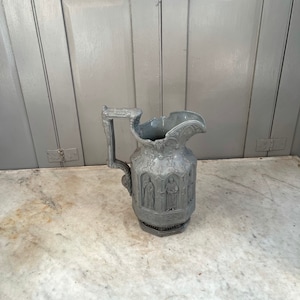 Antique large Victorian blue ecclesiastical Gothic Apostle ceramic jug