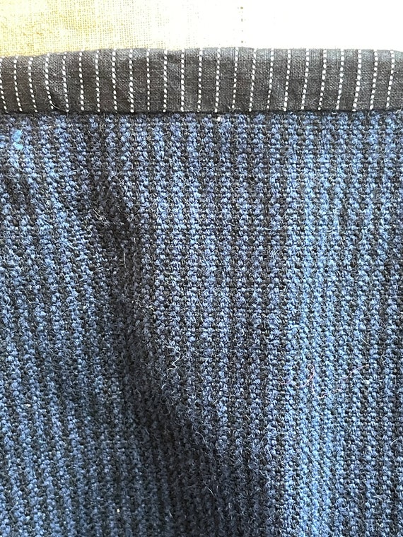 Antique French handmade black blue striped wool s… - image 4