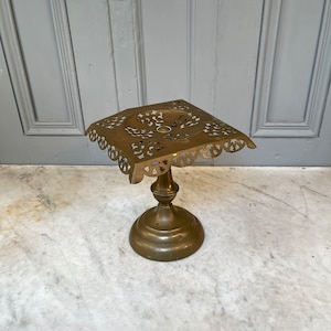 Antique English decorative brass fireside trivet pot or kettle stand