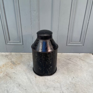 Antique Toleware tin flour cannister storage container by HF & Co