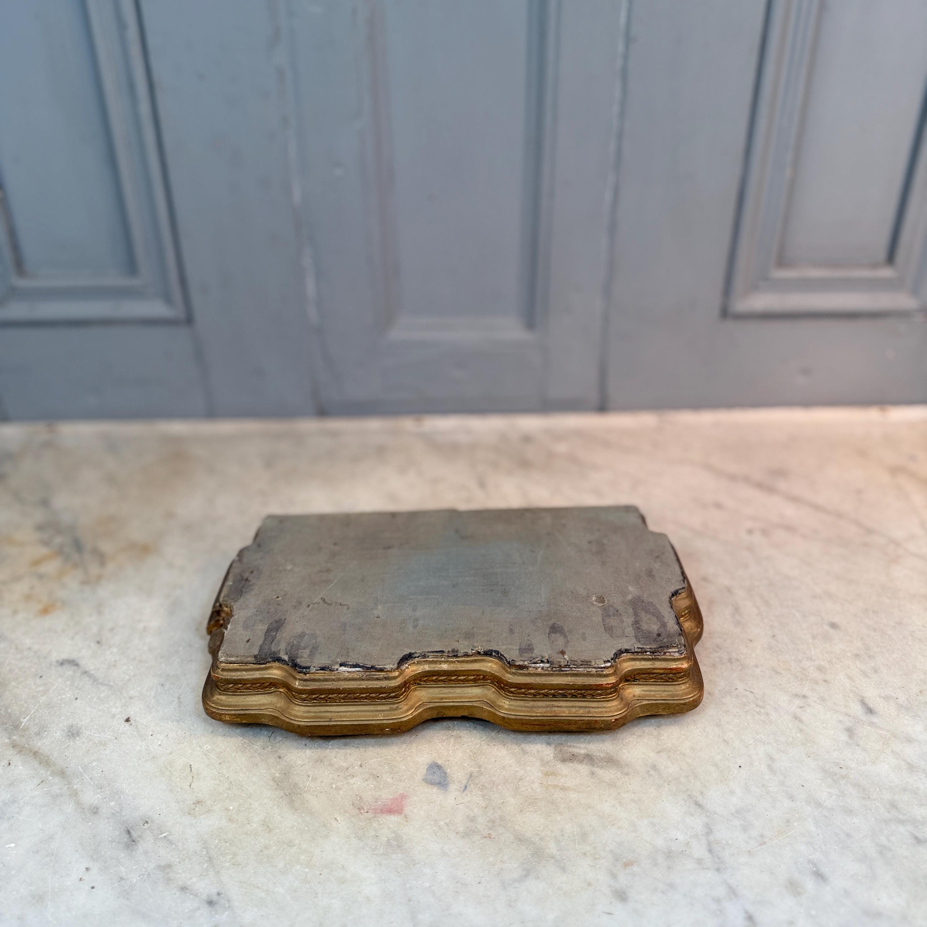 Antique French blue gilt display jewellery stand plateau with 4 bun feet