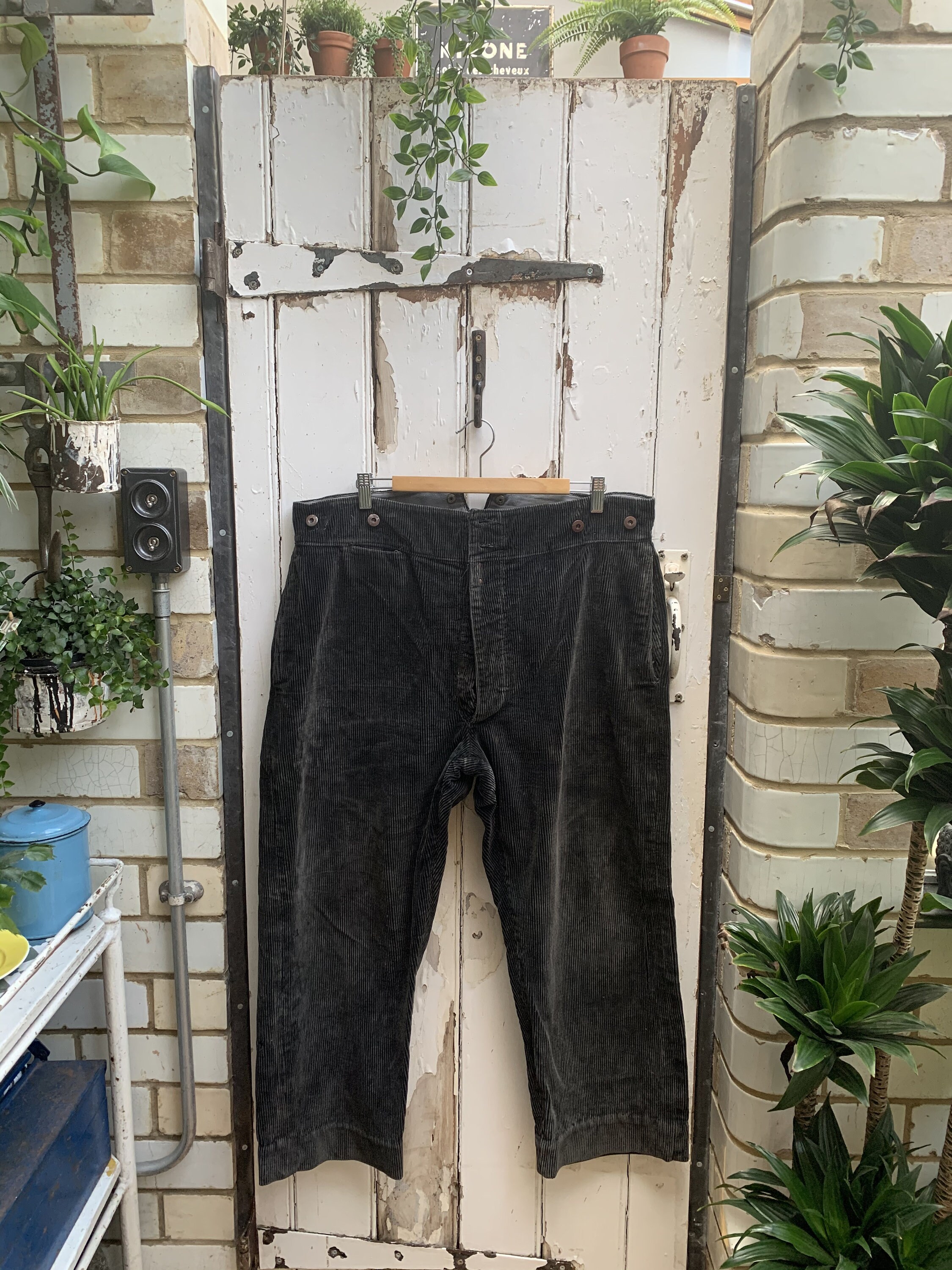Image of Antique Vintage French Mens Black Corduroy Trousers Cords Size L By Favori