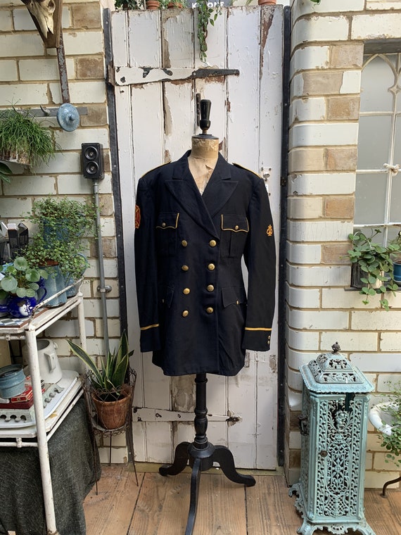 Vintage US Firemens Navy Blue Wool Blend Jacket Coat Size M Fire