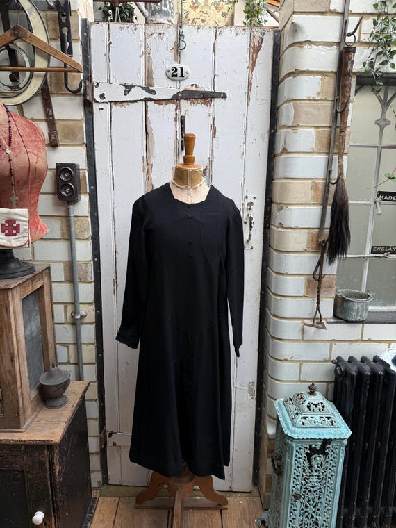 Abito vintage francese in lana nera fatto a mano, taglia S UK 10