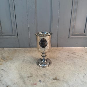 Antique silver plated church goblet or chalice engraved IHS
